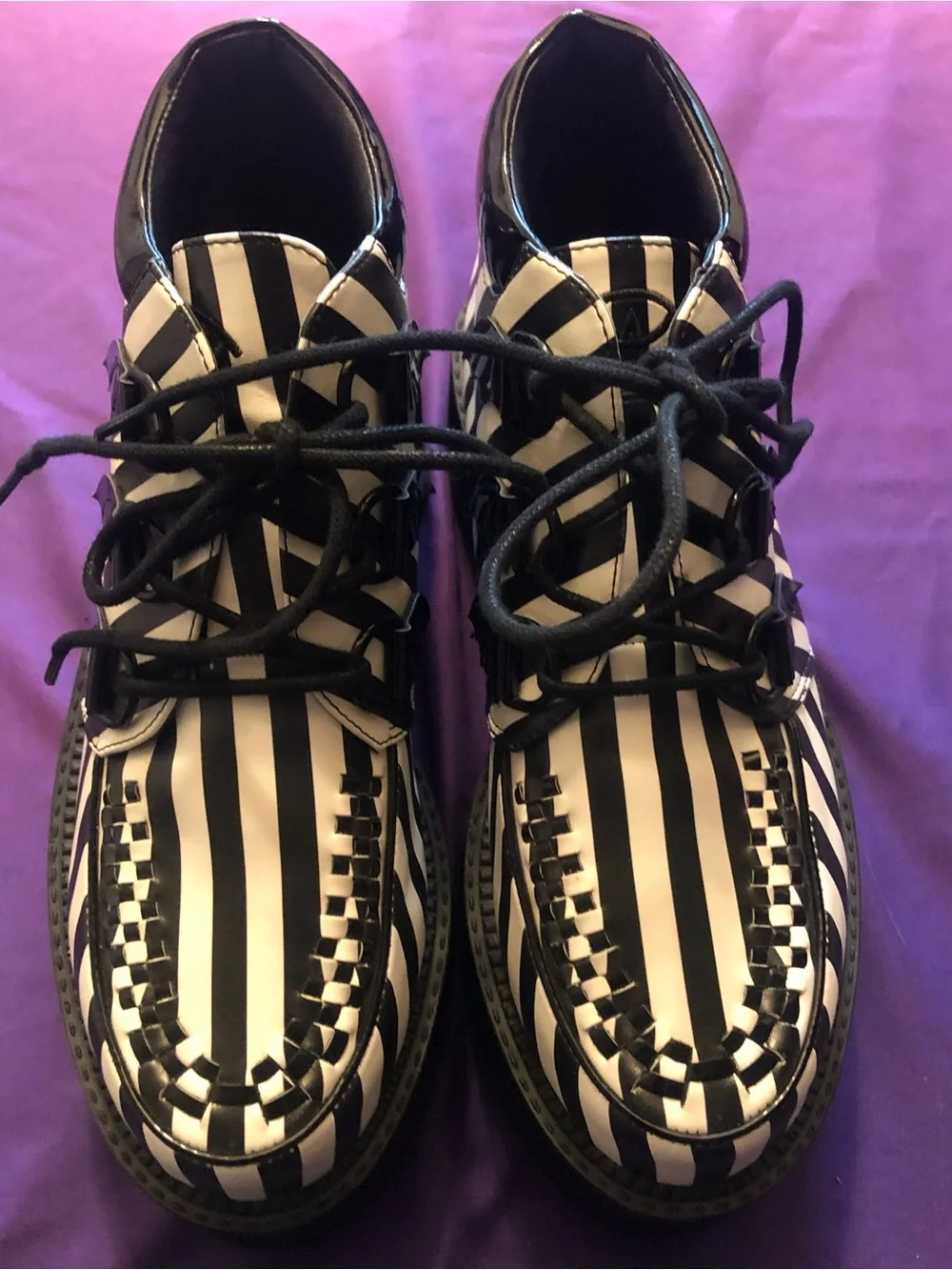 Stranger Cvlt Super Kreep Hi Black+White Striped Creeper Women’s 9 EUC